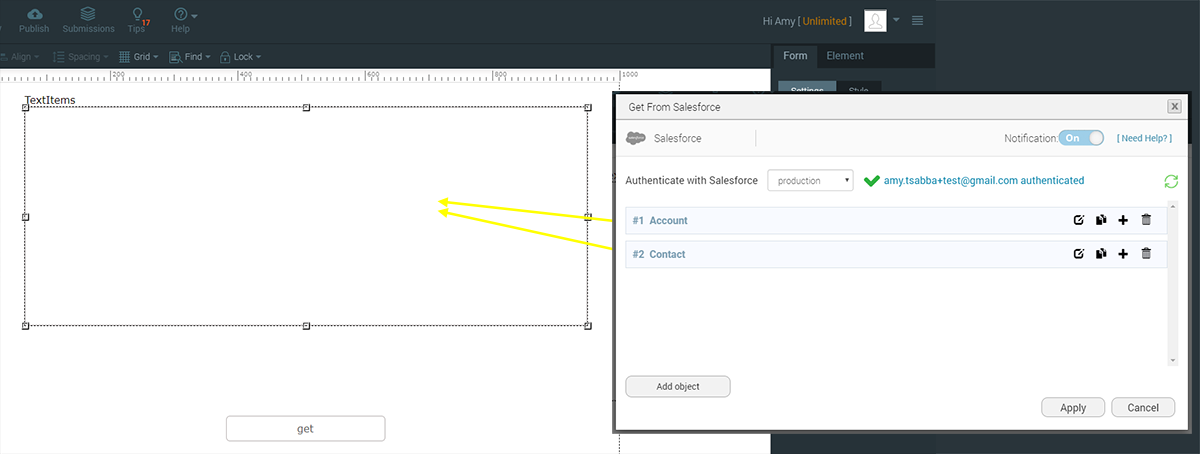 Multiple mappings for text items element