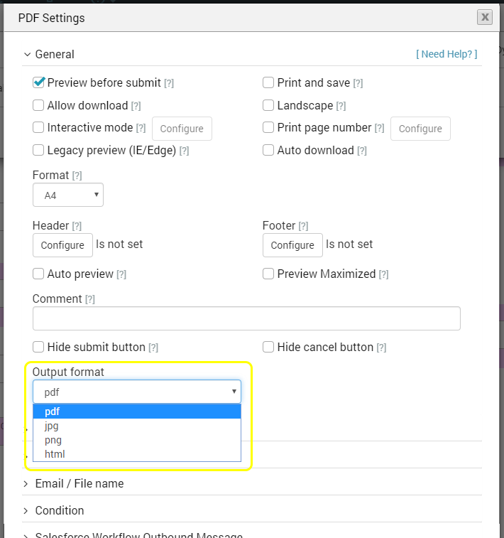 Output format for PDF mapping